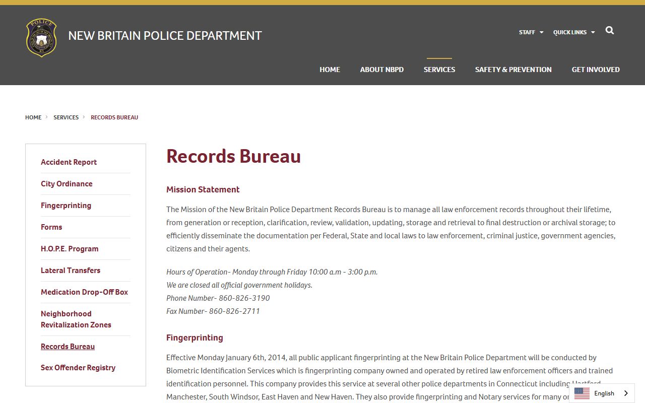 New Britain Police Department Records Bureau building exterior