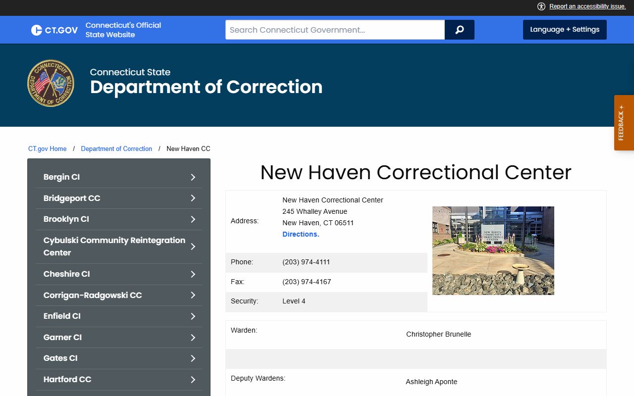 New Haven Correctional Center facility for New Haven County booking records